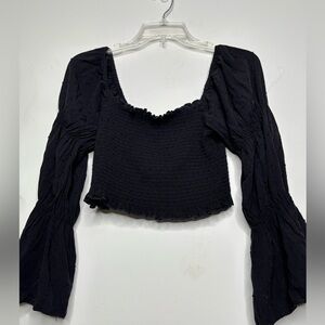 Withchycore Peasant‎ Miami Black Off Shoulder Smocked Blouse Hippie Small BNC7